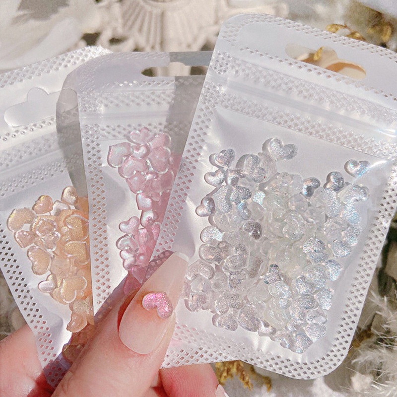 Nail Rhinestones Aurora Glitter Bentuk Hati Nail Art Hias Flat Cinta Warna Campur Manicure DIY Aksesoris