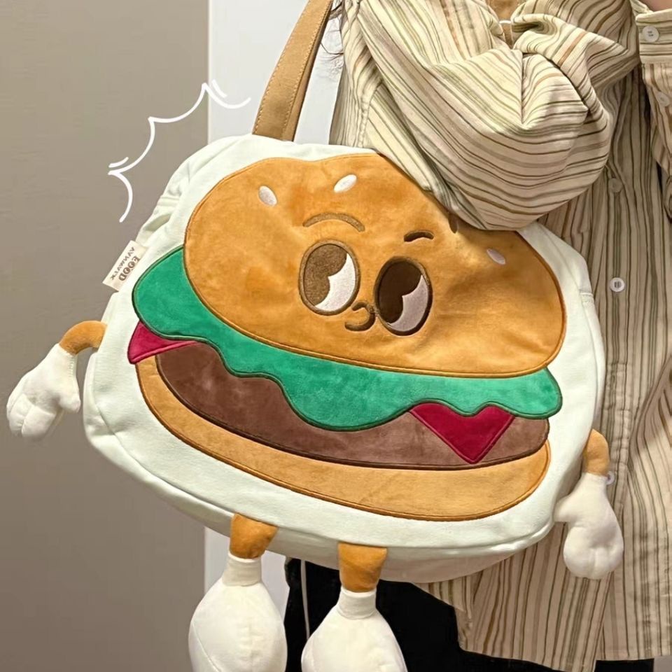 Sera seri lucu hamburger musim semi ceruk tas lucu baru awal musim semi tas kanvas satu bahu tas kreatif Douyin Xiaohongshu