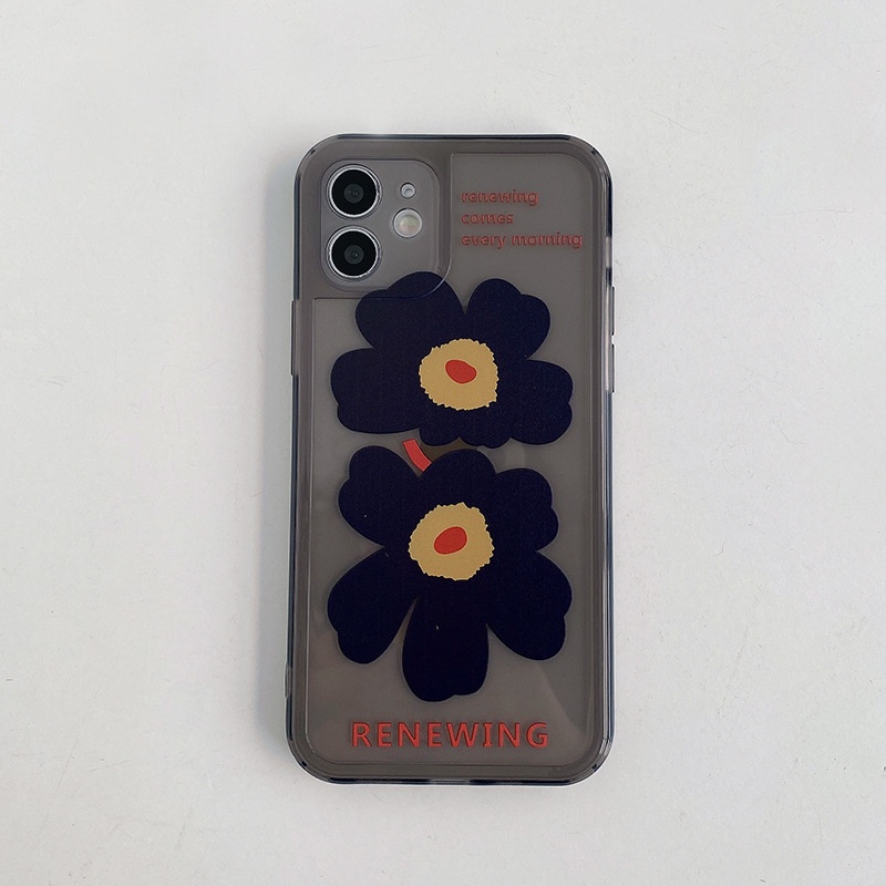 IPHONE Bunga Besar Transparan Hitam Hijau Musim Panas Lembut TPU Phone Case Glossy Cover Untuk Iphone7 8 PLUS X XR XS 11 12 13 14 MINI PRO MAX SE 2020
