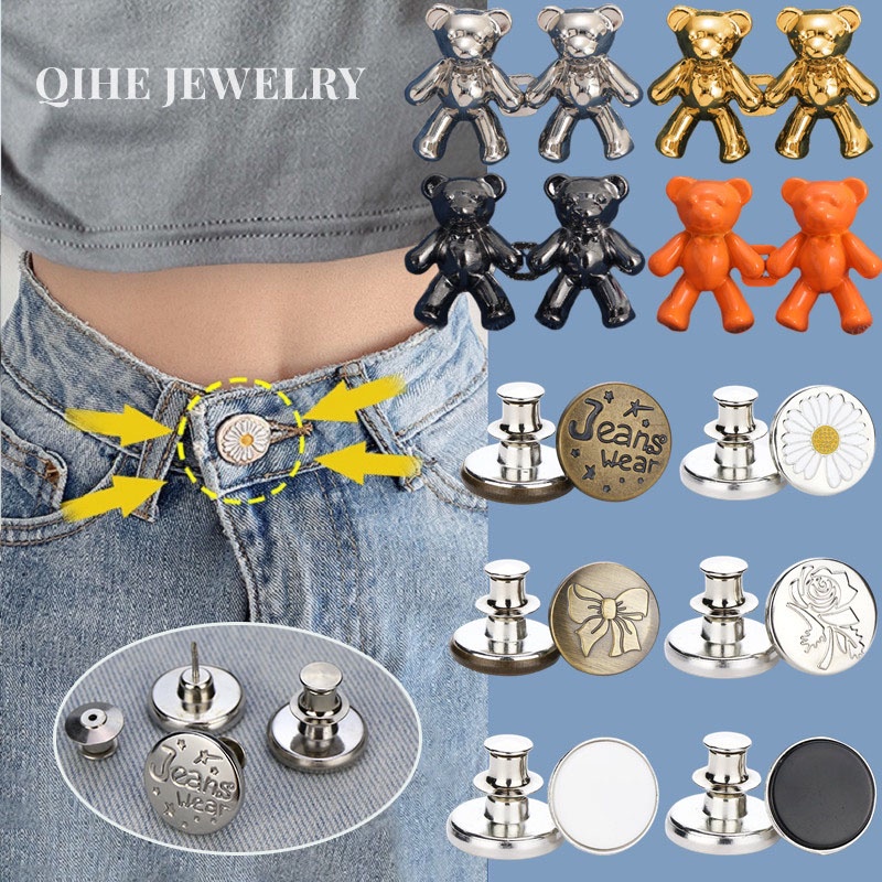 Bear Detachable Metal Buttons Snap Fastener Pants Pin Tombol Ditarik Jahitan-Gratis Gesper Jeans Cocok Sangat Mengurangi Pinggang