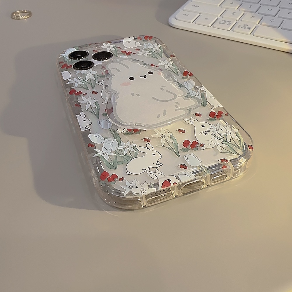 IPHONE Kartun Bunga Kelinci Ponsel Case Lembut TPU Pelindung Transparan Cover Dengan Kelinci Lucu Holder Untuk Iphone11 12 13 14 PLUS PRO MAX