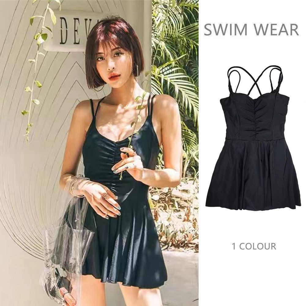 Women one piece swimwear sleeveless dress bathing suit Beach black swimsuit