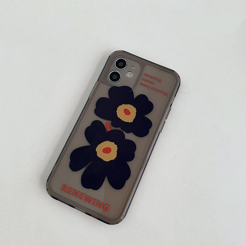 IPHONE Bunga Besar Transparan Hitam Hijau Musim Panas Lembut TPU Phone Case Glossy Cover Untuk Iphone7 8 PLUS X XR XS 11 12 13 14 MINI PRO MAX SE 2020