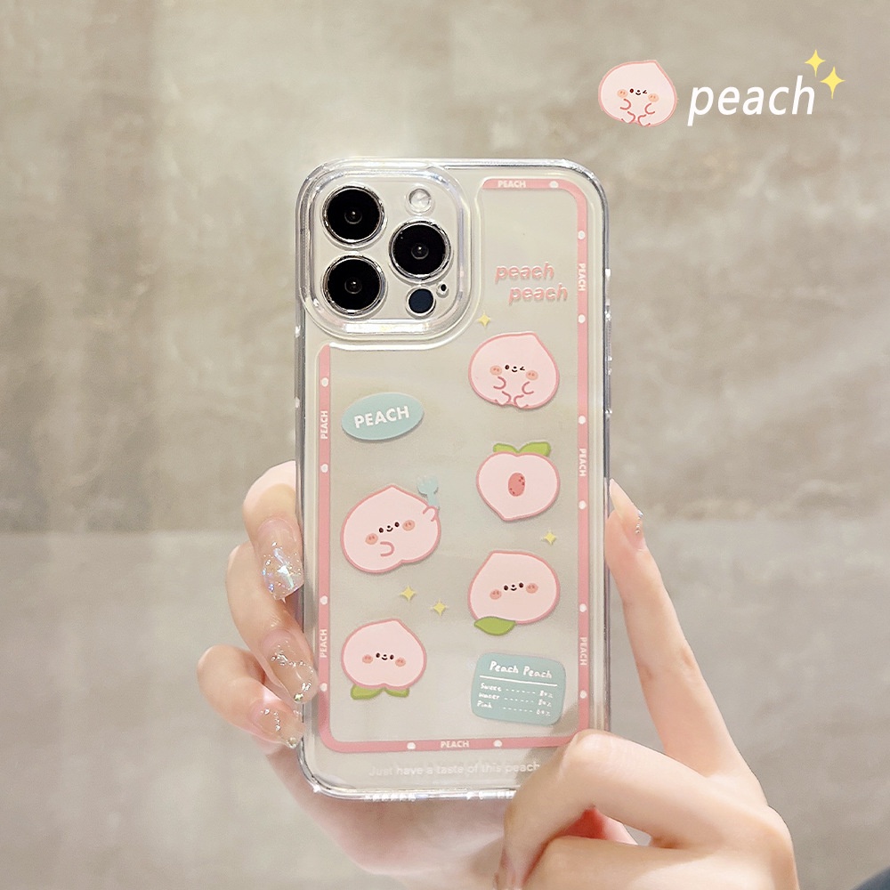 IPHONE Case Cover Handphone Transparan Motif Kartun Pink Peach Emoji Lucu Untuk Iphone7 8 PLUS X XR XS 11 12 13 14 MINI PRO MAX SE 2020