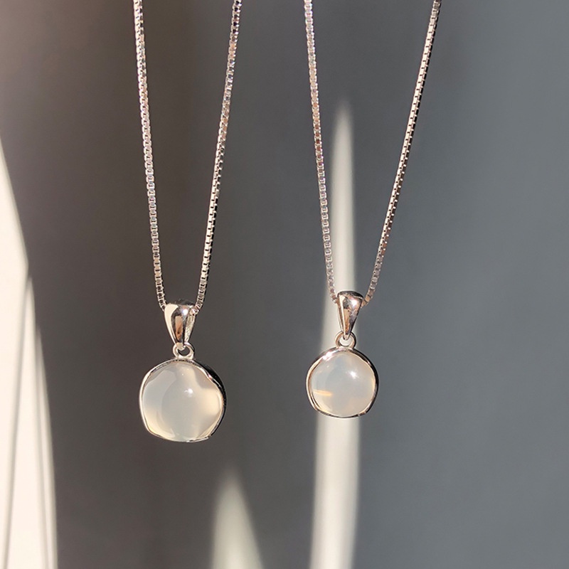 Yeezii Opal Pendant Kalung Untuk Wanita Sederhana Rantai Perak Choker Perhiasan Aksesoris