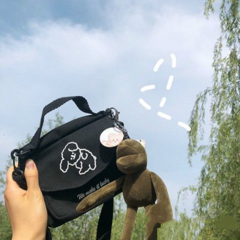 ♝Sera  Toko Harajuku Jepang Vintage Merasa Lucu Lembut Lucu Anjing Kanvas Tas Kecil Korea Kecil Segar Gadis Messenger Bag