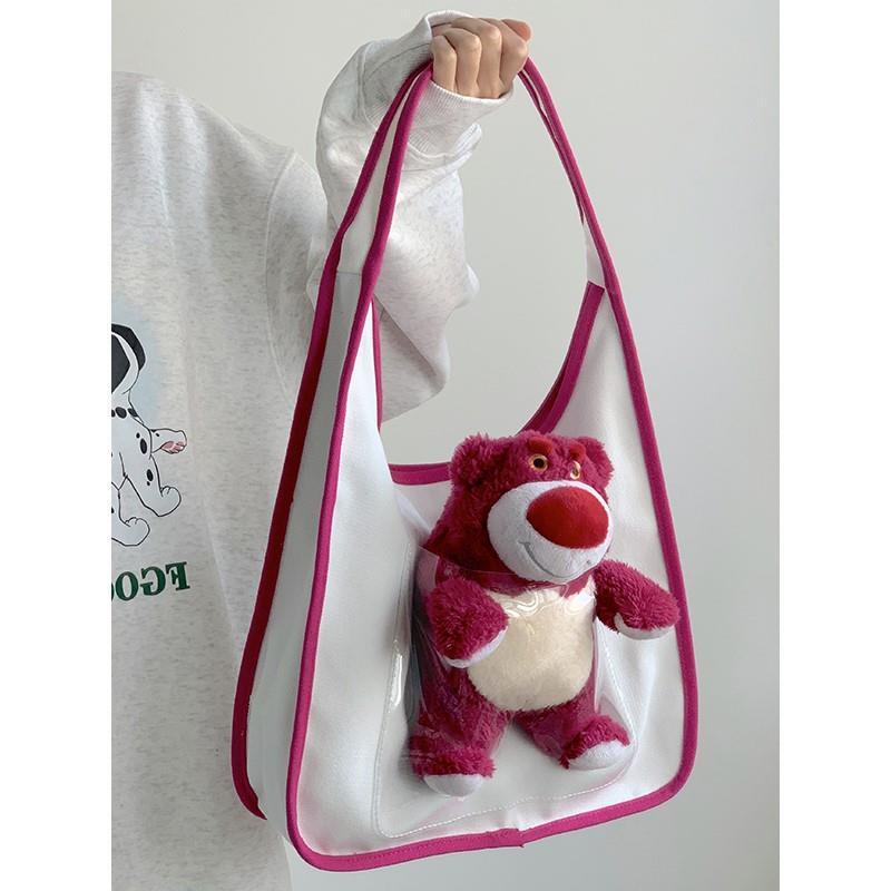 ℡♙Sera  Cute Strawberry Bear Tas Wanita 2023 Baru Fashion All-Match Kapasitas Besar Tas Bahu Mahasiswa Komuter Tote tas