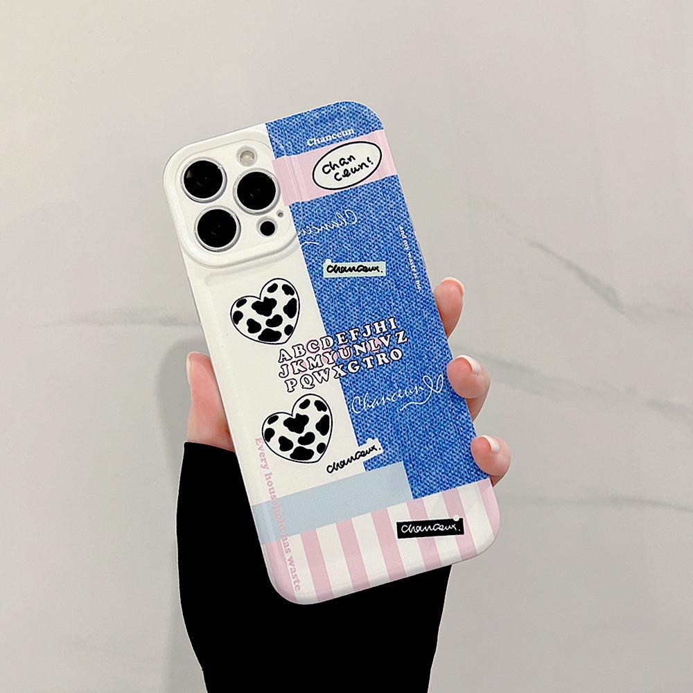IPHONE Y2k Patchwork Denim Jeans Pola Dicetak Penuh Perlindungan Case Cover Untuk Iphone7 8 PLUS X XR XS 11 12 13 14 MINI PRO MAX SE 2020