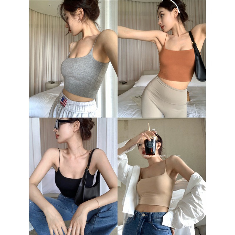 ✙❏❧Suhao hot girl camisole female summer 2023 new white pure desire style sexy outer wear inner bottoming shirt top crop top sexy tank top wanita motif