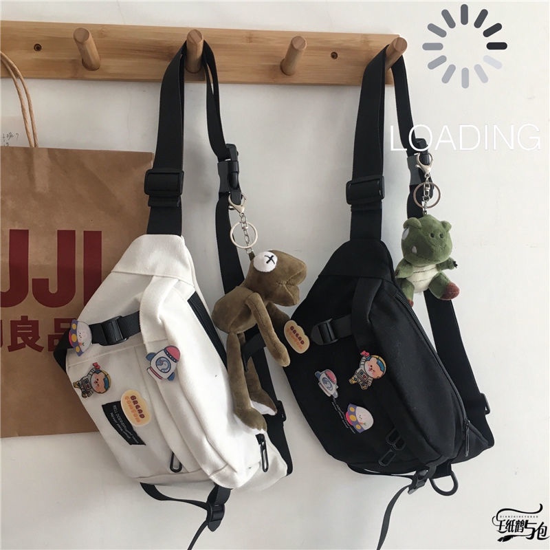 ❍✣✖Sera  Harajuku Jepang Dark Wind Messenger Tas Dada Wanita Versi Korea Ulzzang Mahasiswa All-Match Bersepeda Kanvas Tas Saku Pria