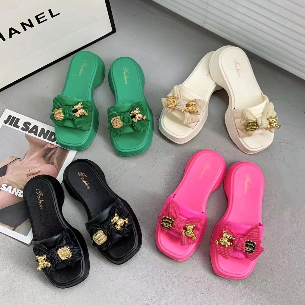 GROSIRTAS TG1717 Sandal Wedges Wanita Import Slipper Pita Bear Anti Slip Fashion Kekinian