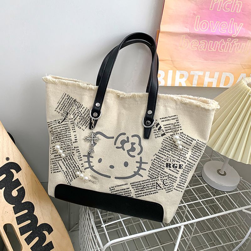 Sera original new kitty cat y2k hot girl embroidery canvas shoulder bag tote bag casual niche cute messenger bag