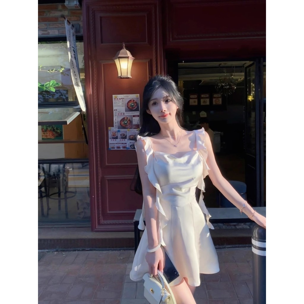 Gaun Satin Bawahan Wanita Desain Pendek, Rok Suspender Rok Pita