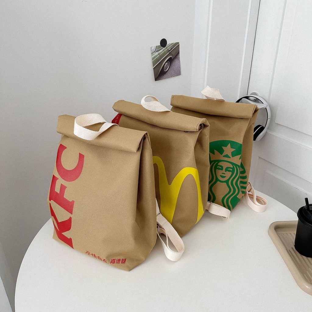 Tas ransel kertas ransel McDonald's KFC Starbucks tas wanita berkapasitas besar tas ransel komuter p