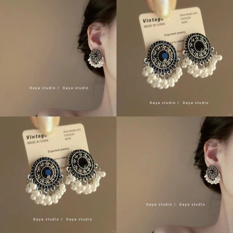 Anting-anting Rumbai Mutiara Emas Hitam