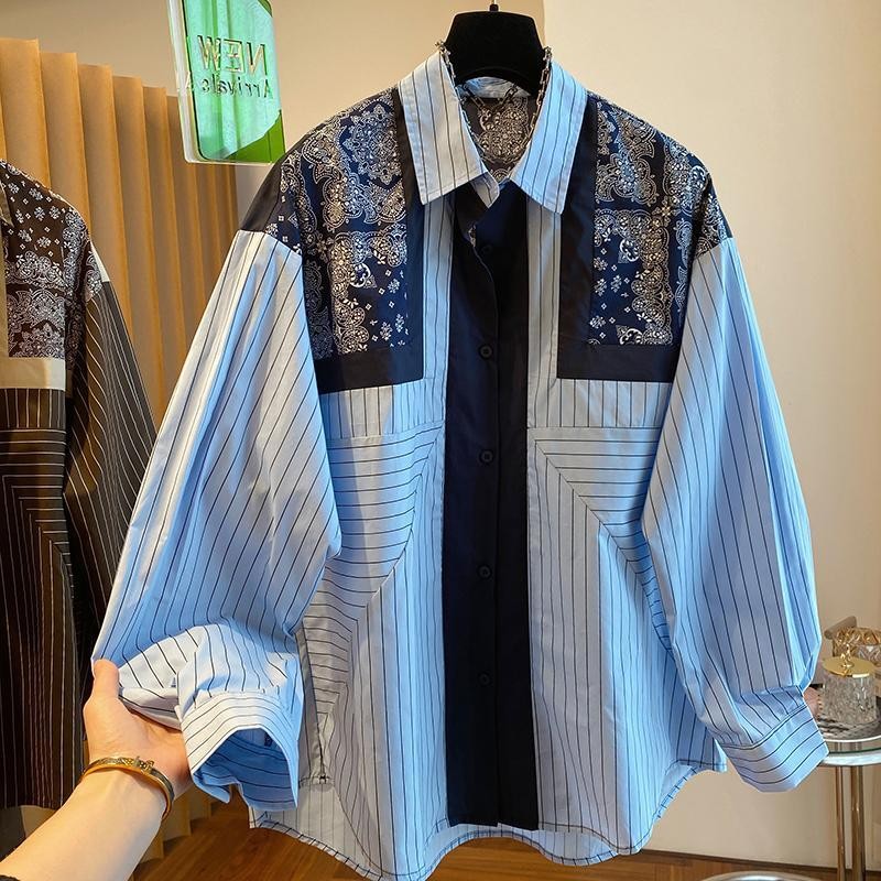 Baju Lengan Panjang Bergaris Jahitan Desain Cetak