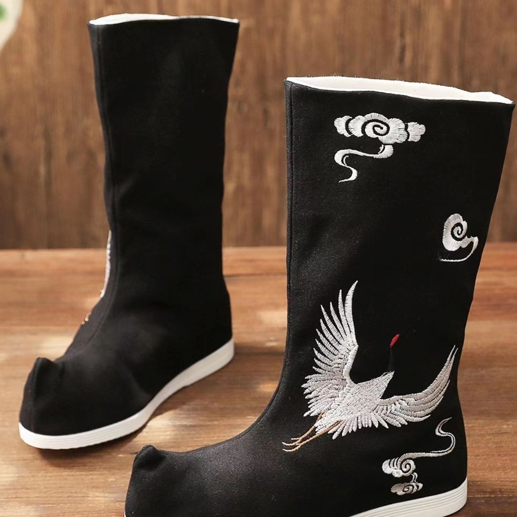 Hanfu Kostum Kuno Sepatu Bordir Pria dan Wanita Antik Tinggi Menambah Melengkung Kepala Sepatu
