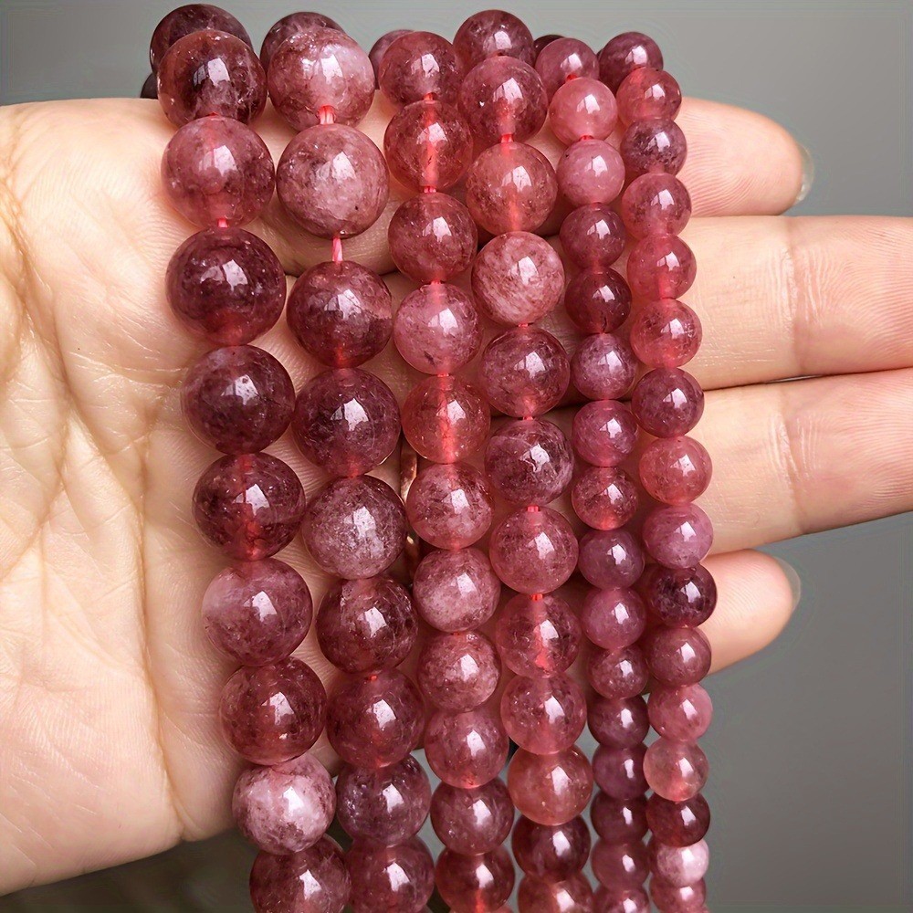Gelang Wanita Quartz Stroberi Alami Ornamen Gelang Produk Setengah Jadi Manik-manik Bulat Longgar