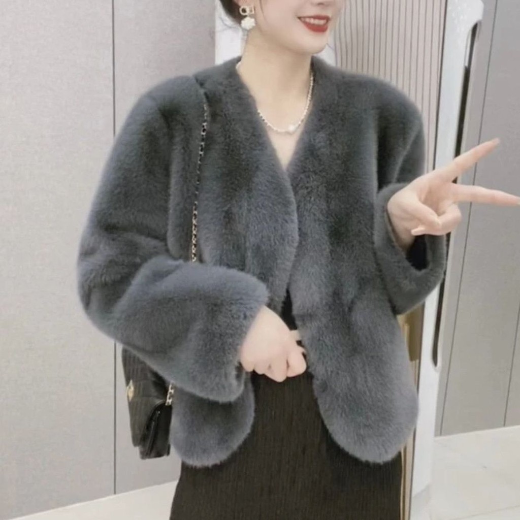 2024Autumn and Winter New Small Rabbit Fur Faux Fur Coat Female Mink Velvet Coat Short All-Match Plu