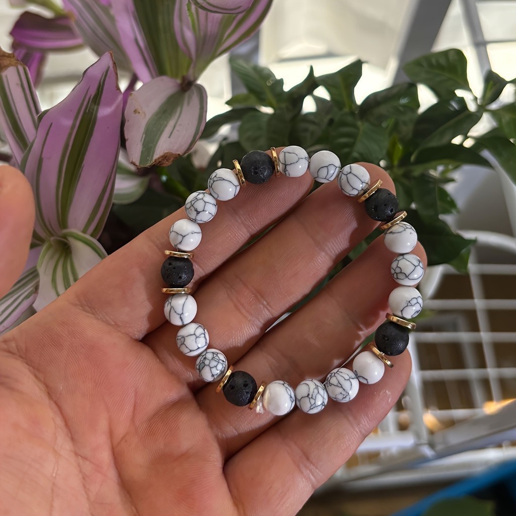 Gelang Pirus Putih Alami Batu Vulkanik Gelang Uniseks Gelang