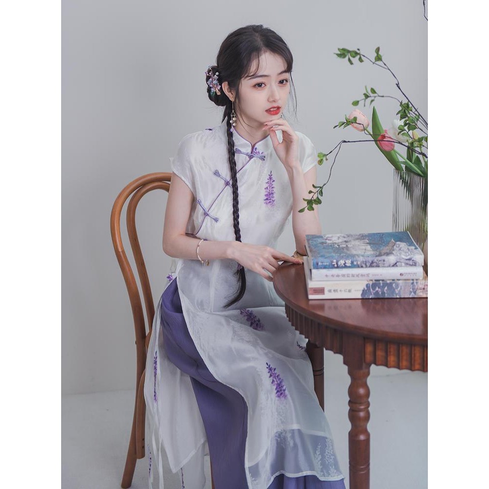 Gaya Cina Baru Rok Cheongsam Serbaguna Celana Lebar/Gaun Wanita Gaya Cina