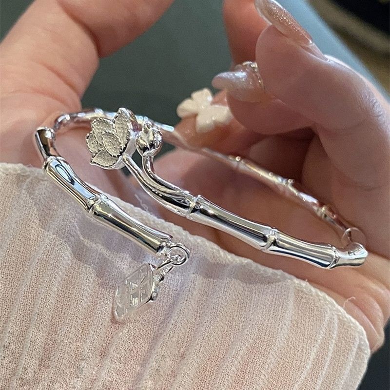 Gelang Perak Lotus Bambu Perdamaian Gelang Bambu Perdamaian