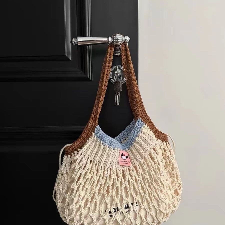 

【4.2Ten Thousand People Collection】Cute Puppy Summer Handmade Knitted Yarn Bag Woven Handbag Shoulder Bag Large Capacity Bag for Women