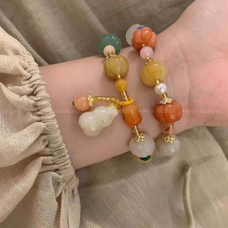 Gelang Labu Benang Emas Baru untuk Wanita, Gelang Menarik Kedamaian dan Kekayaan