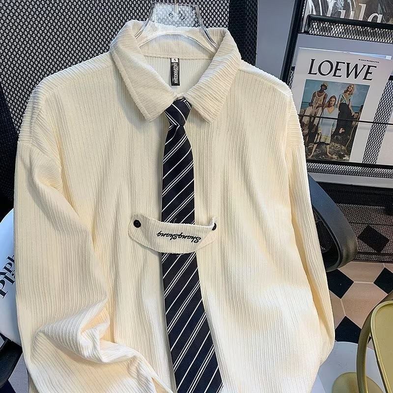 Kemeja Corduroy Ukuran Besar Pria Lengan Panjang Gaya Kampus dk Kemeja Dasi