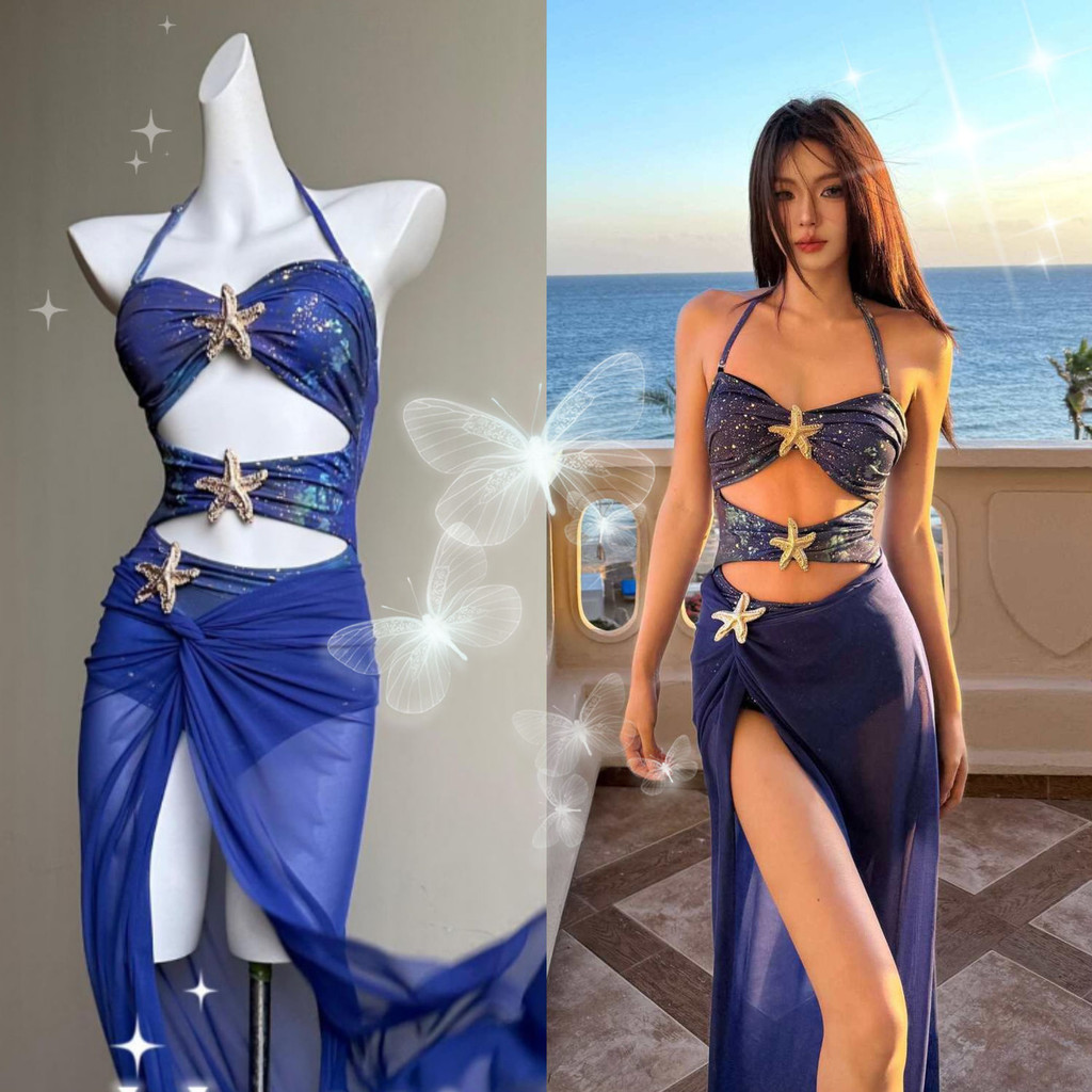 Cutout Sexy One-piece Swimsuit Two-piece Set Vacation Long Dress Swimsuit