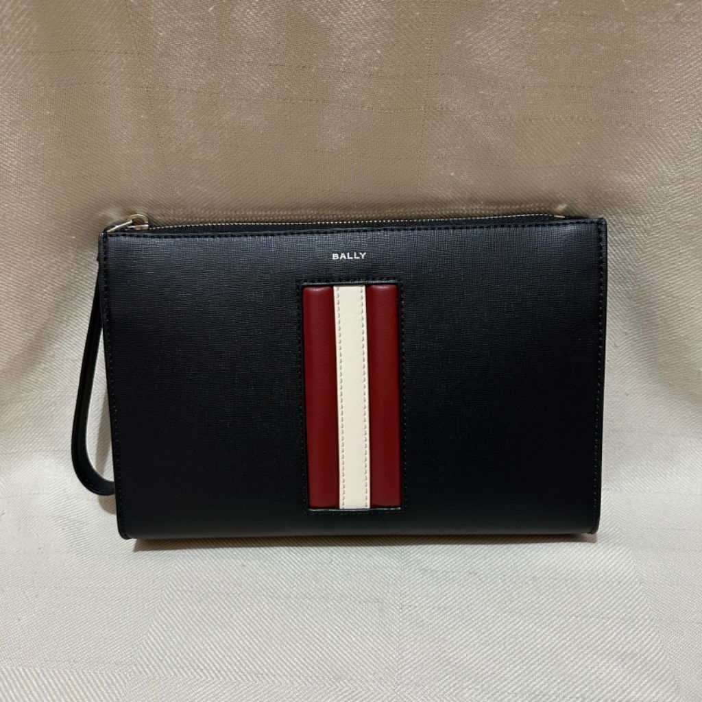 Bally Mythos Clutch Recycled Leather Black Red Original Authentic 100% - Tas Pria