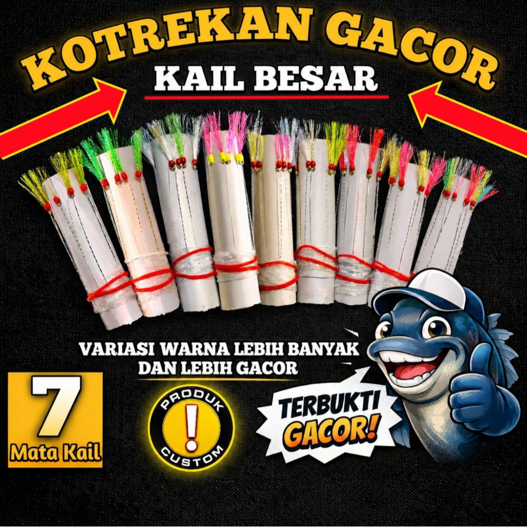 Kotrekan Gacor Kail Besar Sabiki 7 Mata Kail Bulu Kombinasi Rangkaian Umpan Kotrek Bulu Sabiki Renta