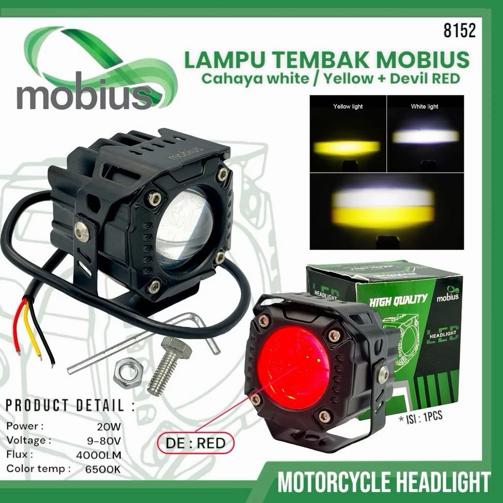 LAMPU TEMBAK MINI KOTAK DEVIL MERAH LENSA LED PUTIH KUNING UNIVERSAL SEMUA MOTOR