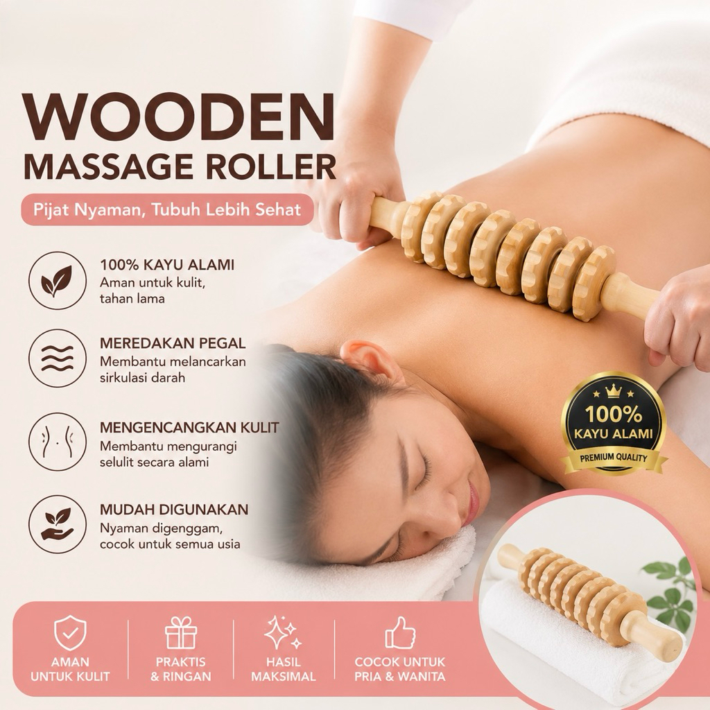 Alat Pijat Badan Wooden Back Roller Body Massager Rol Kayu Bergerigi - K2