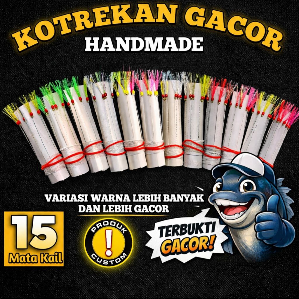 Kotrekan Gacor Sabiki 15 Mata Kail Bulu Kombinasi Sutra Mutiara Flasher Handmade Rangkaian Umpan Kot