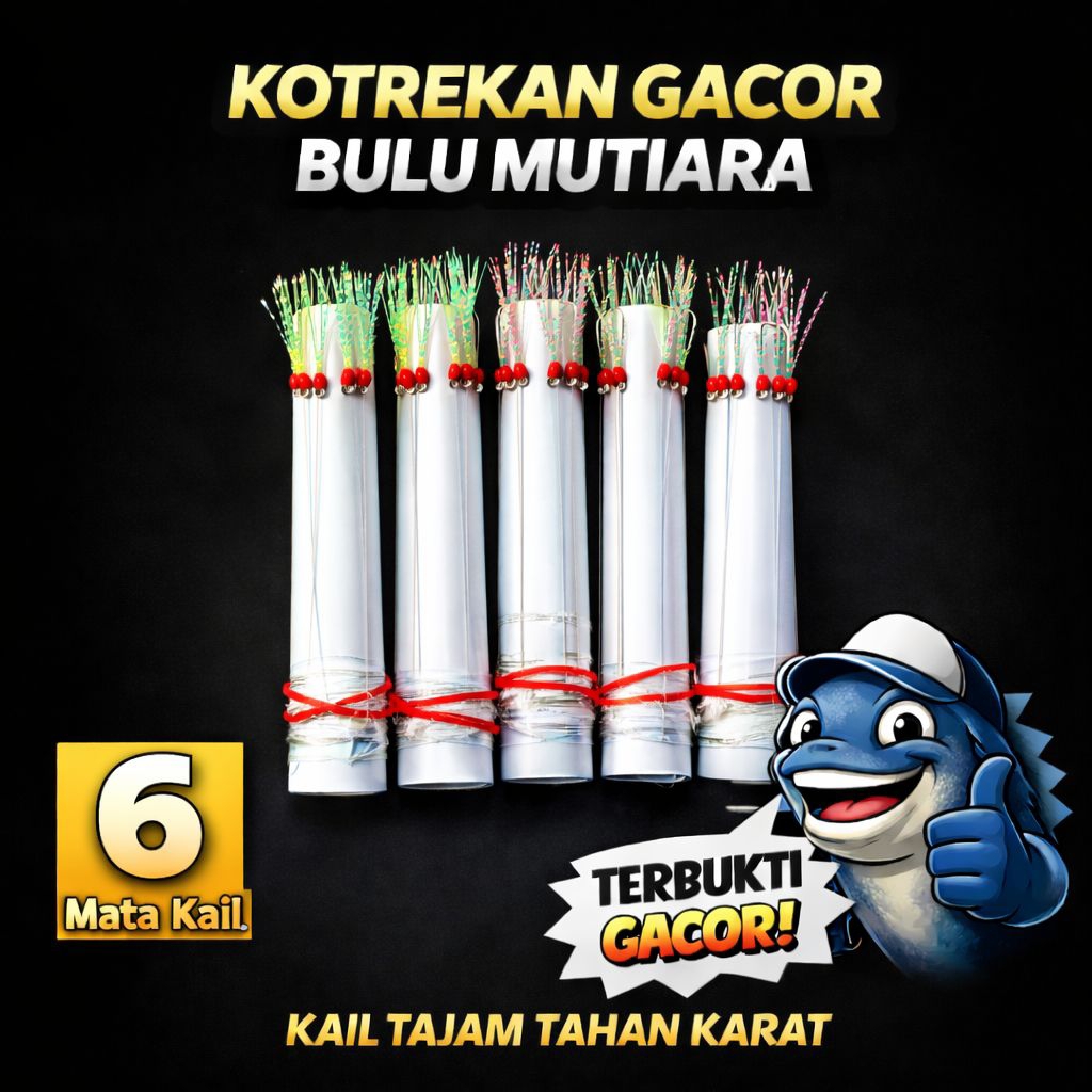 Kotrekan GACOR Sabiki 6 Mata Kail Bulu Mutiara Fluorocarbon Handmade Umpan Bulu GACOR Renta Rintak L