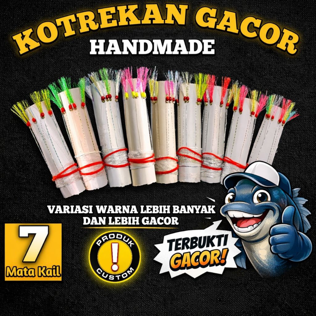 Kotrekan Gacor Sabiki 7 Mata Kail Bulu Kombinasi Sutra Mutiara Flasher Handmade Rangkaian Umpan Kotr