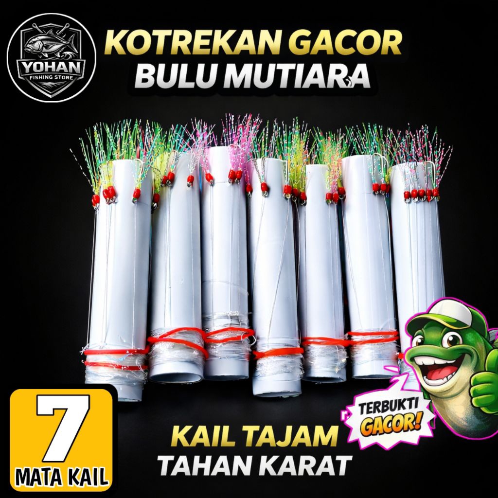 Kotrekan GACOR Sabiki 7 Mata Kail Bulu Mutiara Fluorocarbon Handmade Umpan Bulu GACOR Renta Rintak L