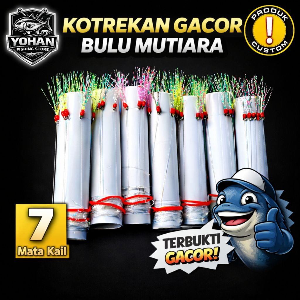 Kotrekan GACOR Sabiki 7 Mata Kail Bulu Mutiara Fluorocarbon Handmade Umpan Bulu GACOR Renta Rintak L