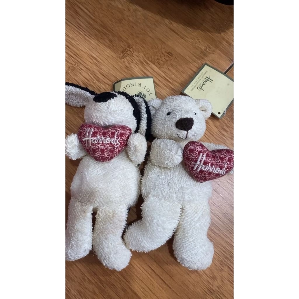 BONEKA SEPASANG BRAND HARRODS PUPPY & BEAR NEW TAG RARE