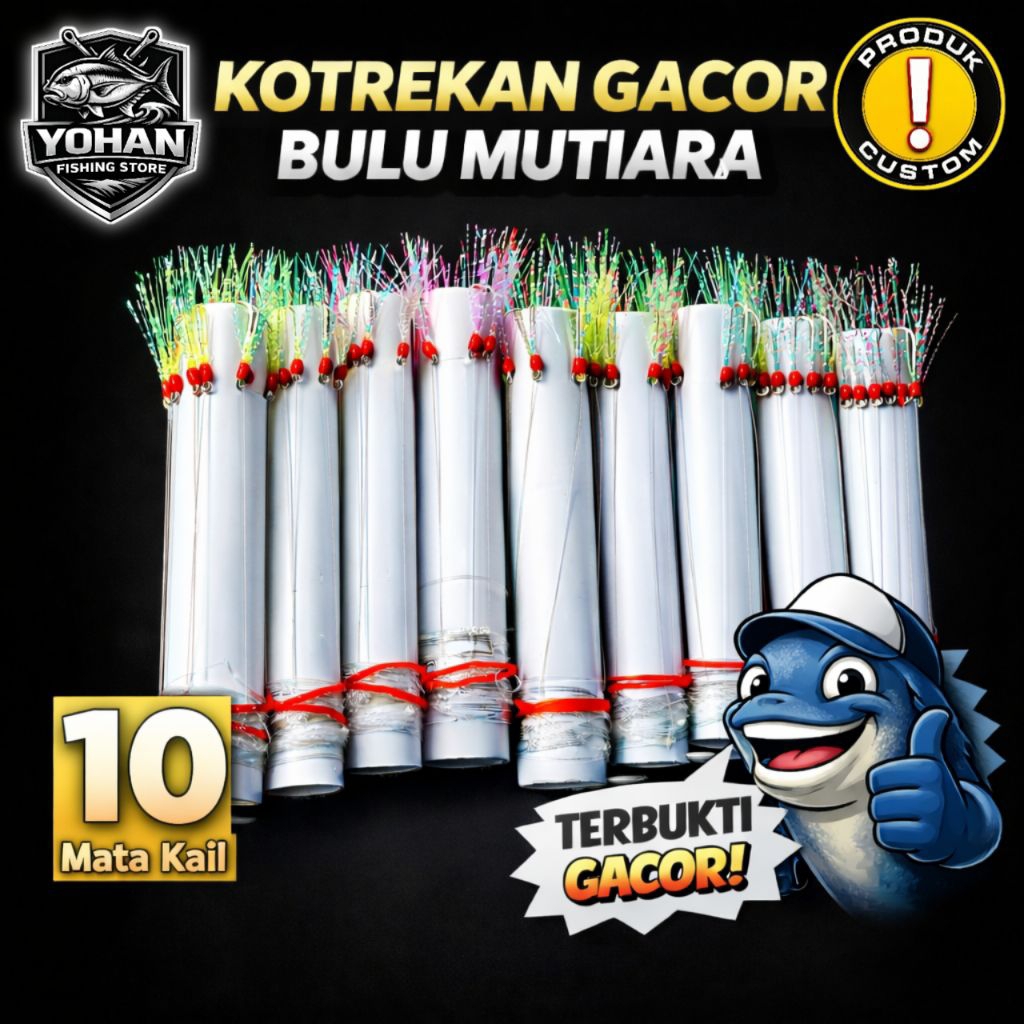 Kotrekan GACOR Sabiki 10 Mata Kail Bulu Mutiara Fluorocarbon Handmade Umpan Bulu GACOR Renta Rintak 