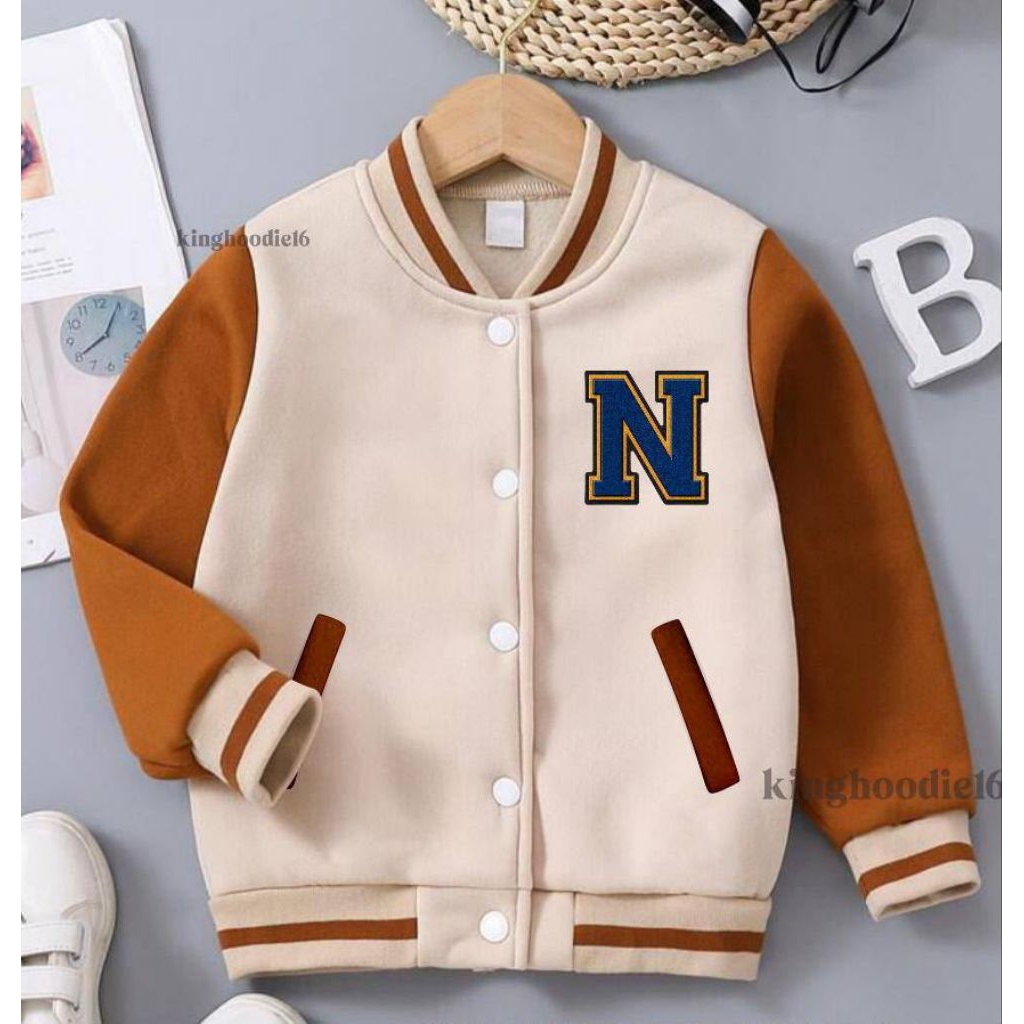 JAKET VARSITY CREAM KUNYIT INISIAL DADA