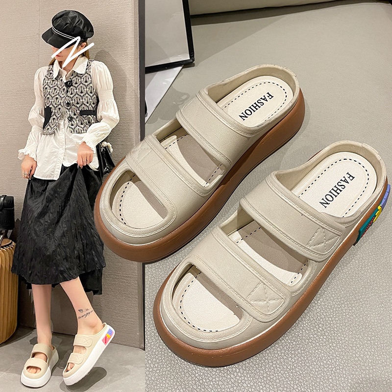 Sandal Mules Wanita Platform Ban 2 Polos &amp; Flower Rubber Import Winola Collection WNL 029-2/029-4