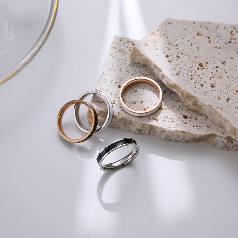 Korea Cincin Sederhana Pasangan Rose Gold Titanium Steel Ring