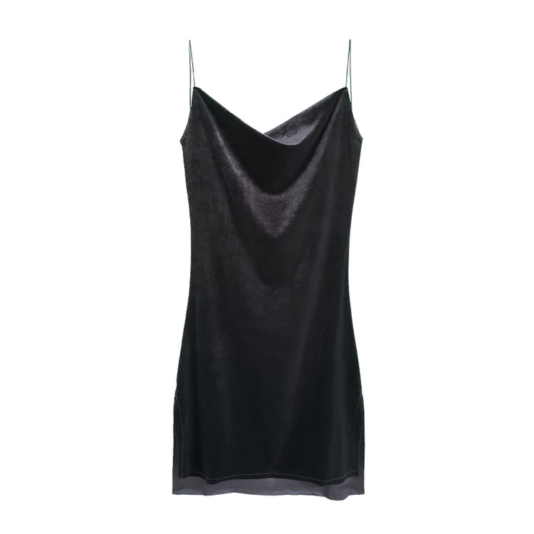 Red Rok fashion seksi V-neck tipis tali bahu beludru suspender rok warna solid tas slim-fit hip halter dress rok pendek perempuan