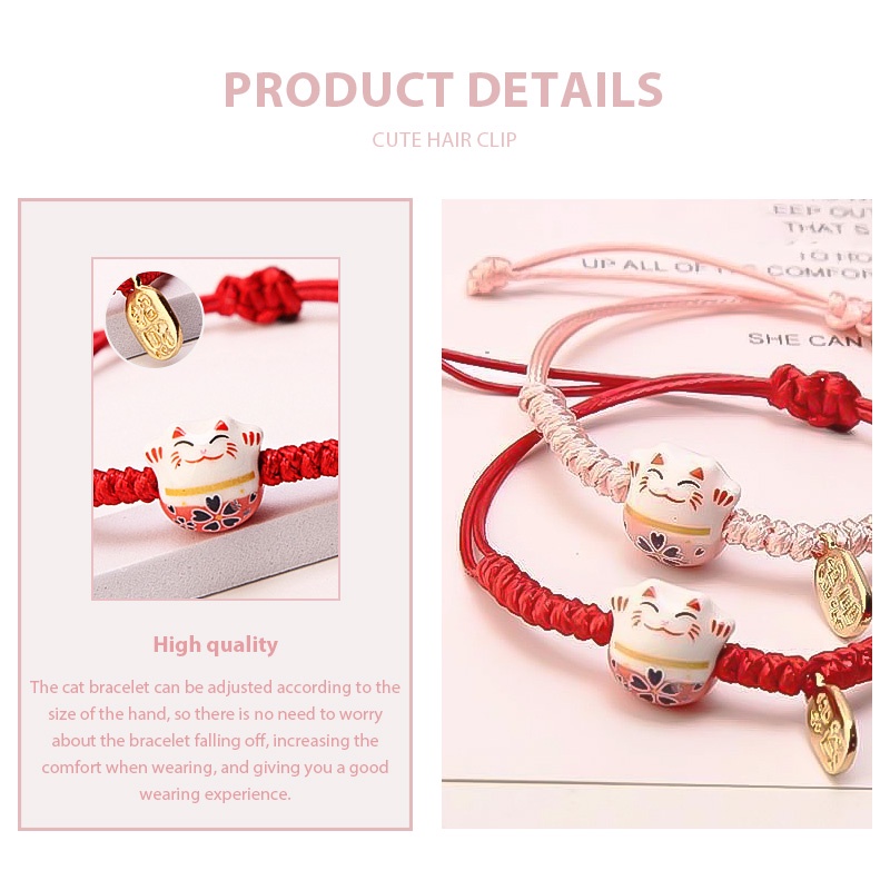 【COD】Gelang Tali Handmade Dengan Charm Kucing Keberuntungan Untuk Hadiah Ulang Tahun  Lovers Bracelet Gelang Desain Sense