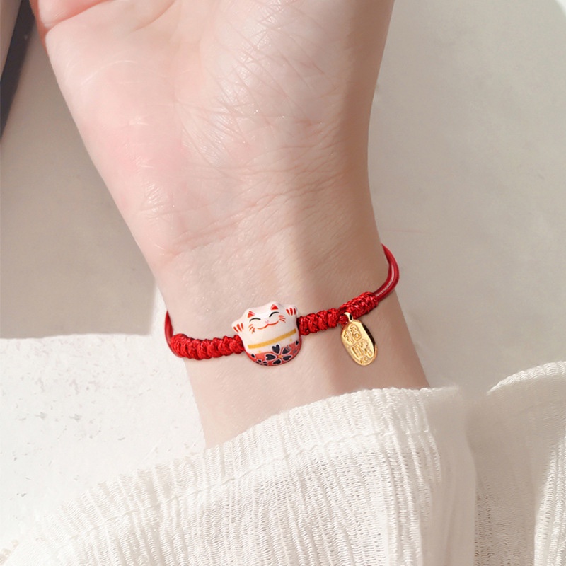 【COD】Gelang Tali Handmade Dengan Charm Kucing Keberuntungan Untuk Hadiah Ulang Tahun  Lovers Bracelet Gelang Desain Sense