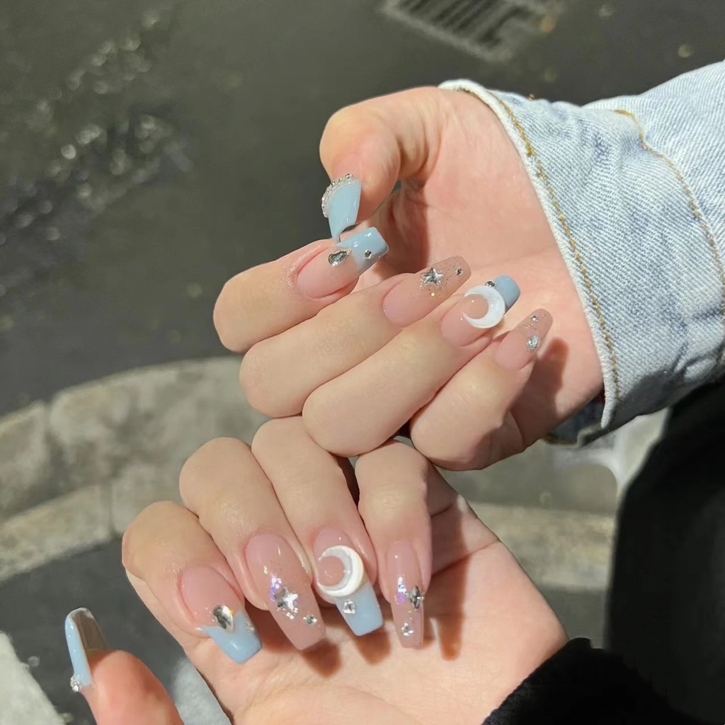 24 Pcs Kuku Palsu Panjang Motif Api Untuk Dekorasi