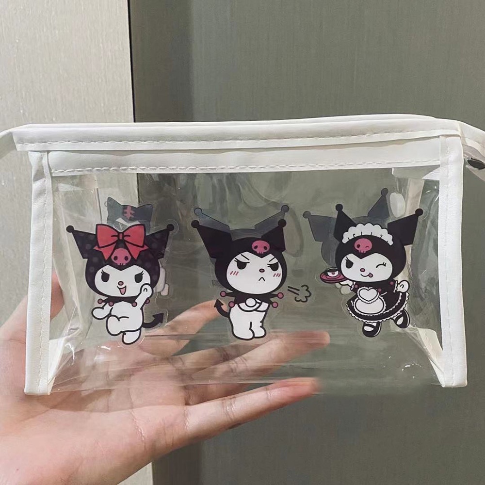 Tas Pensil Alat Tulis Bahan PVC Transparan Untuk Pelajar Kotak Pensil Kapasitas Besar Dengan Stiker Sanrio