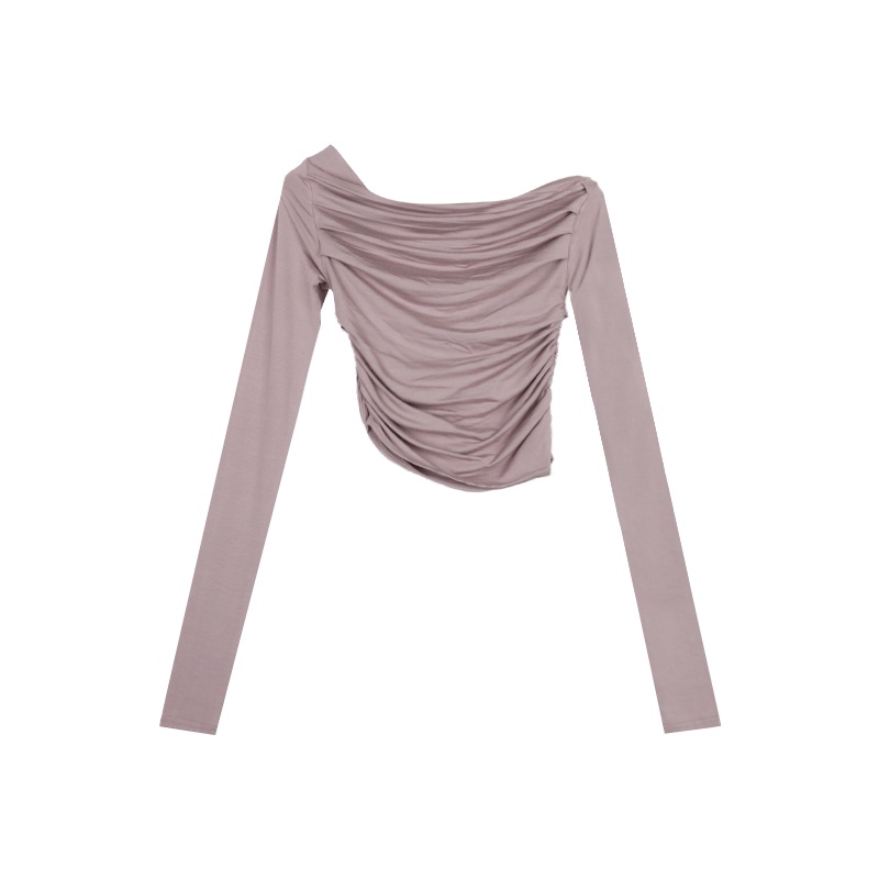 Red One-Shoulder Hot Girl Keinginan Murni Gaya Wanita Musim Semi Pendek Slim Lengan Panjang T-shirt Tanpa Tali Hitam Bottoming Shirt top